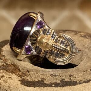 Gems En Vogue Ring Size 9 African Amethyst Egyptian Two Tone Statement
